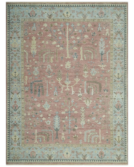 Tree of Life Light Brown And Blue Hand Knotted 9x12 ft Bedroom, Living Room Rug Wool Area Rug