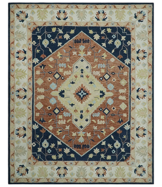 Custom Made Granada Light Brown, Blue, Olive, And Ivory Hand Tufted Wool Area Rug