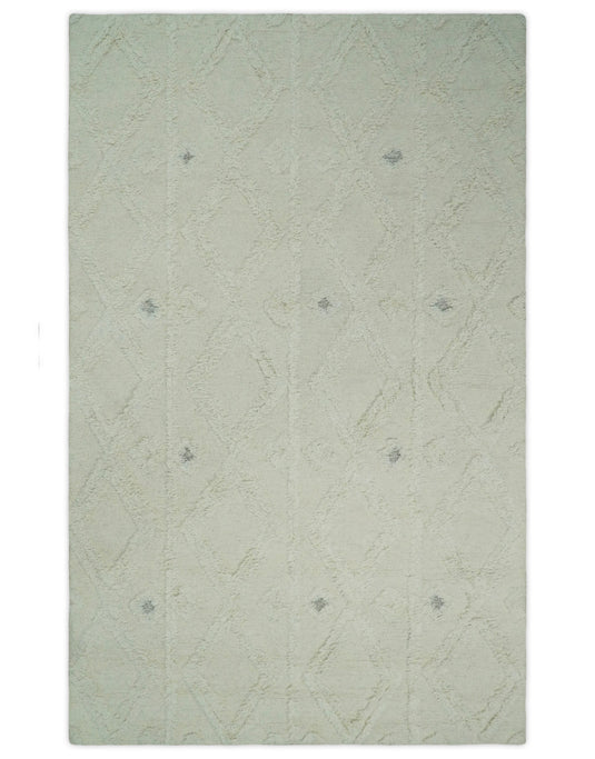 Custom Made Geometric Pattern Ivory Hand Tufted Wool Area Rug