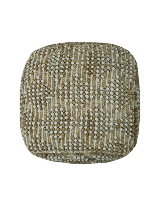 Modern Tribal Beige And White Jute And Wool Footstool, Seat, Foot Rest Living Room, Bedroom