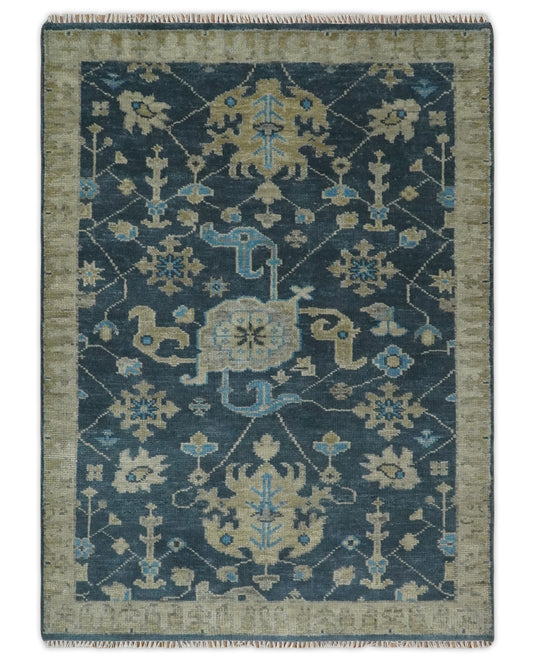 Vintage Antique Hand knotted Oushak Blue and Camel Wool Area Rug, 4X6,5X7, 5x8, 6x9, 8x10, 9x12 and 10x14, Living Room Rug | CP8S