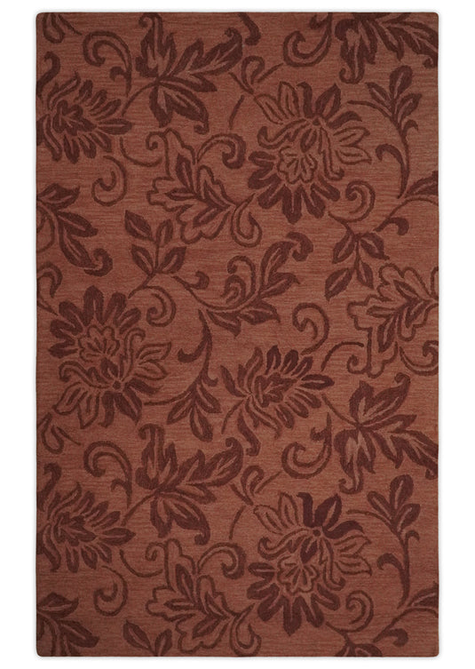 Custom Made Floral Pattern Brown Hand Tufted  Wool Area Rug