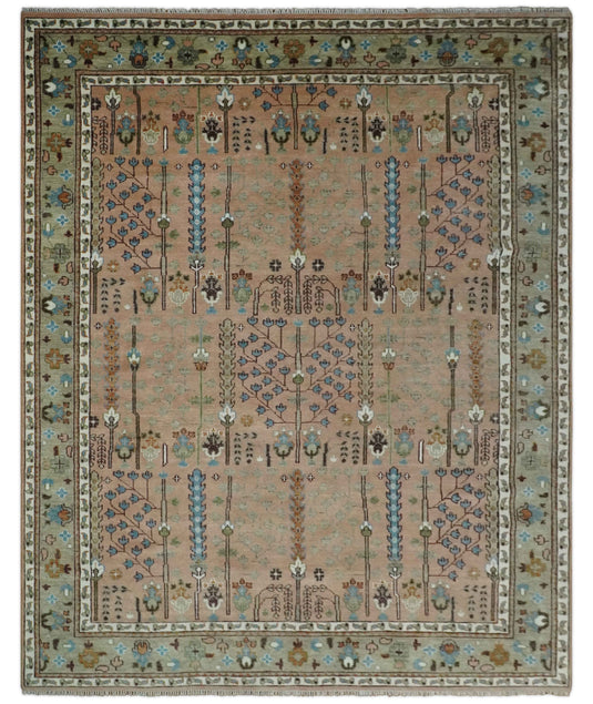 Pink,Olive and Beige Tree of Life Vintage Hand Knotted, Antique Turkish 5x8, 6x9, 8x10, 9x12, 10x14, 12x15 Wool Rug, Living Room Rug CP684S