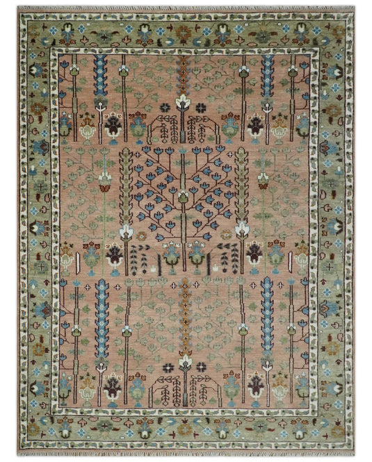 Pink,Olive and Beige Tree of Life Vintage Hand Knotted, Antique Turkish 5x8, 6x9, 8x10, 9x12, 10x14, 12x15 Wool Rug, Living Room Rug CP684S