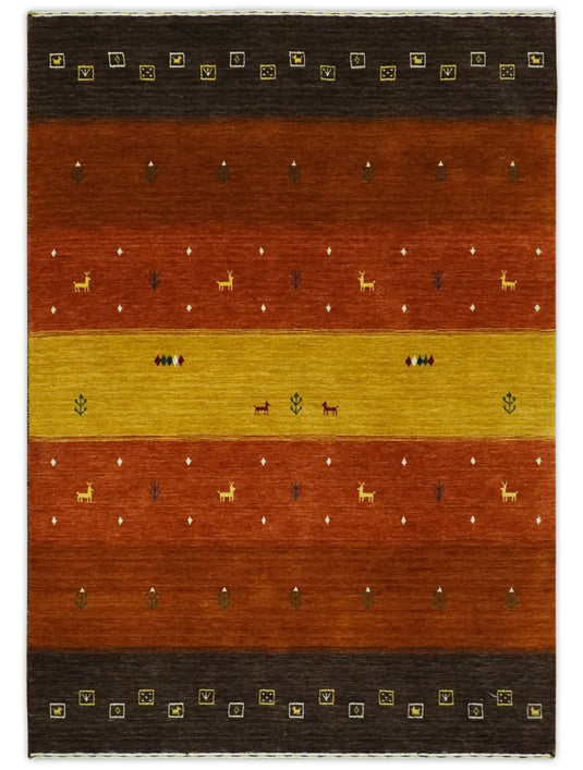 Gold, Rust, Brown And Charcoal Lori Gabbeh Handloomed 4.6x6.6 ft Bedroom, Living Room Rug Wool Area Rug