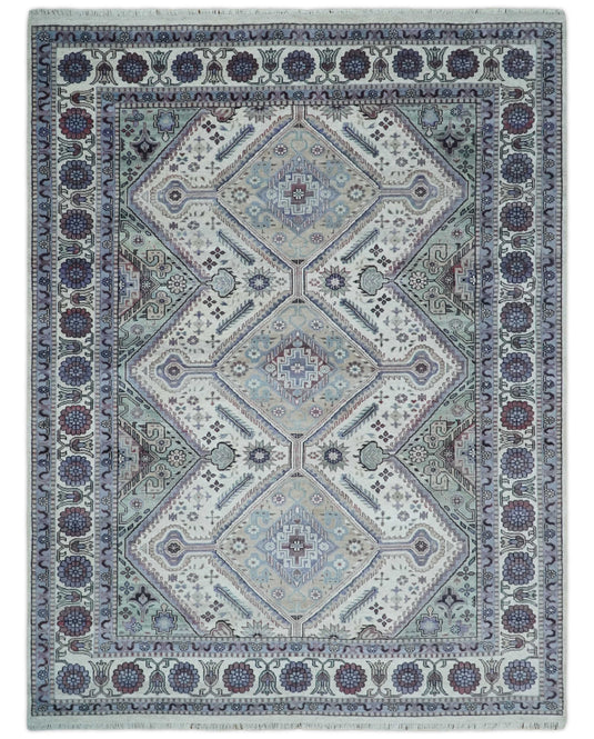 HandKnotted Heriz Rug Ivory and Silver Ideal for Living, Bedroom, and Dining Rooms 5x8, 6x9, 8x10, 9x12 and 10x14 Wool Rug