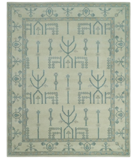 Tree Of Life Light Beige And Gray Hand Knotted 8x10 ft wool Area Rug