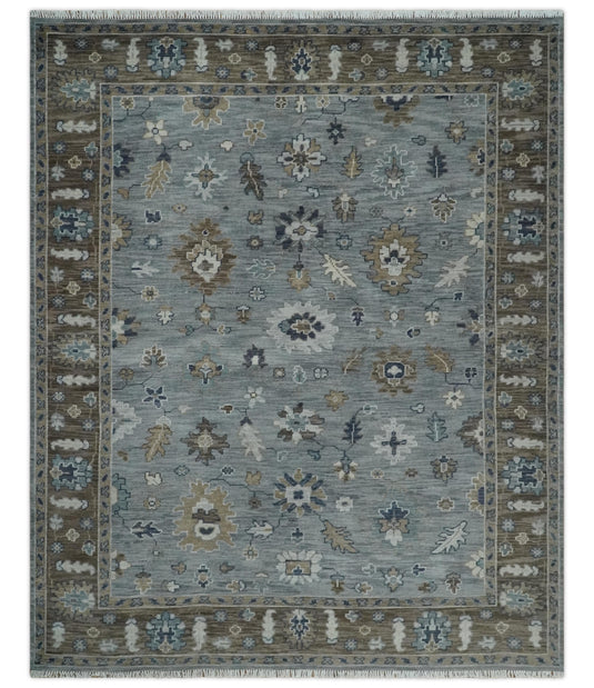 Traditional Gray And Brown Hand Knotted 8x10 ft Bedroom, Living Room Rug Wool Area Rug