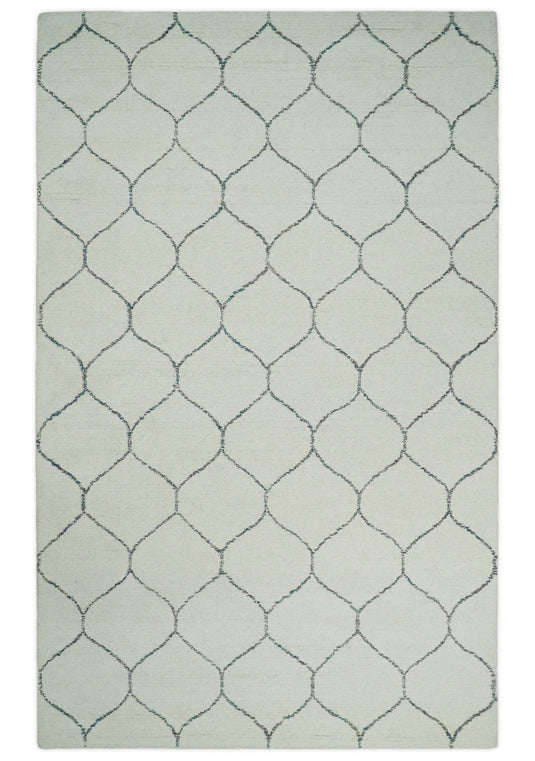 Custom Made Trellis Ivory And Charcoal Hand Tufted Wool Area Rug