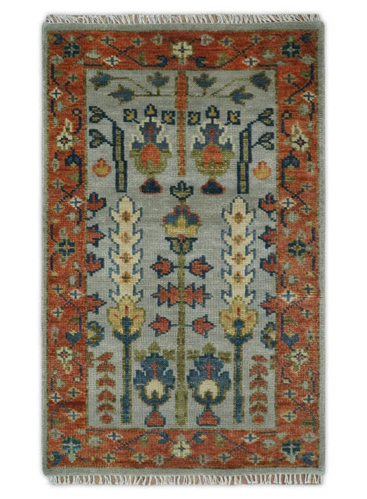 Blue and Rust, Tree of Life Vintage Persian Hand Knotted, Antique Turkish 5x8, 6x9, 8x10, 9x12, 10x14, 12x15 Wool Rug, Living Room | CP204S