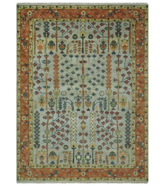 Blue and Rust, Tree of Life Vintage Persian Hand Knotted, Antique Turkish 5x8, 6x9, 8x10, 9x12, 10x14, 12x15 Wool Rug, Living Room | CP204S