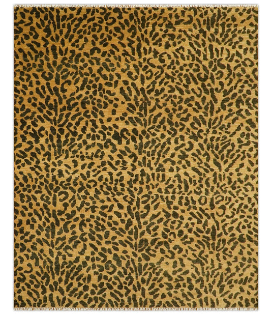 Custom Made Hand Knotted Brown And Black Leopard Print Design Wool Area Rug