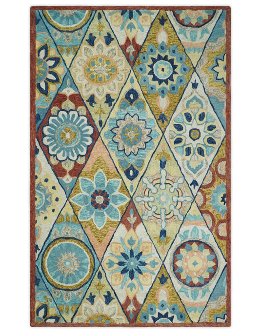 Custom Made Moroccan Trellis Pattern Multicolor Hand Tufted Wool Area Rug