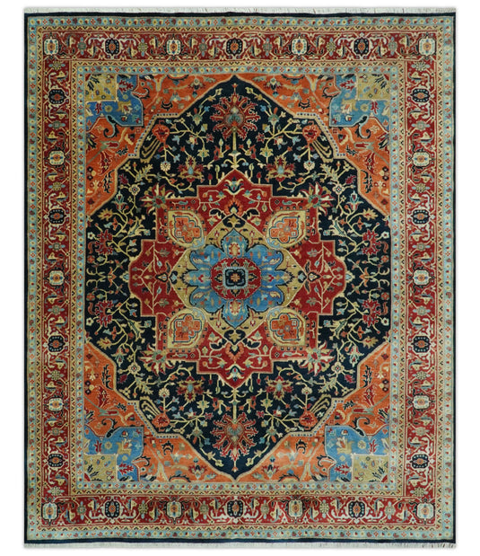 Hand Knotted Traditional Heriz Serapi Olive, Brown And Beige Wool Rug 8x10 ft Ideal for Living, Bedroom And Dining Rooms | CP2440810