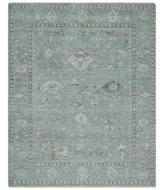 Custom Made Traditional Antique Floral Pattern Gray And Silver Hand Knotted Wool Area Rug