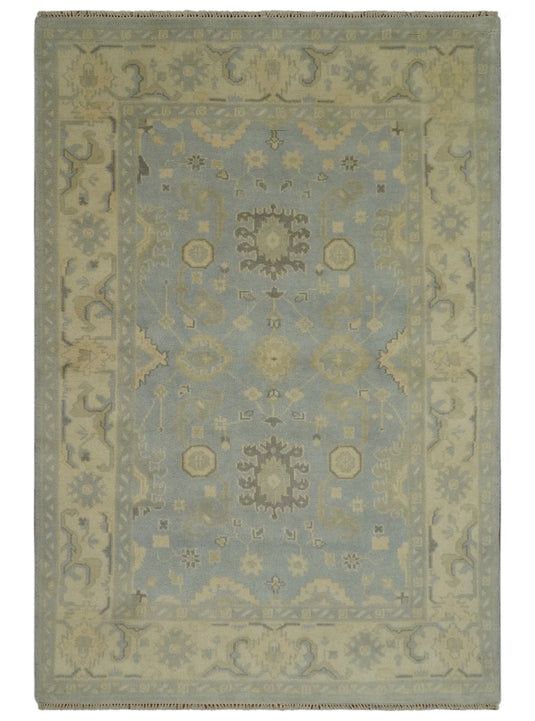 Custom Made Hand Knotted Traditional Pattern Gray And Beige Wool Area Rug