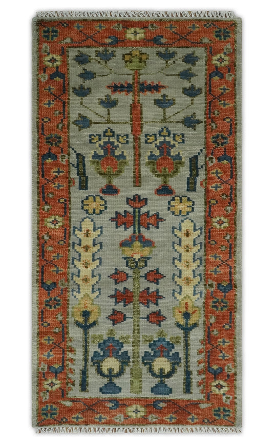 Blue and Rust, Tree of Life Vintage Persian Hand Knotted, Antique Turkish 5x8, 6x9, 8x10, 9x12, 10x14, 12x15 Wool Rug, Living Room | CP204S