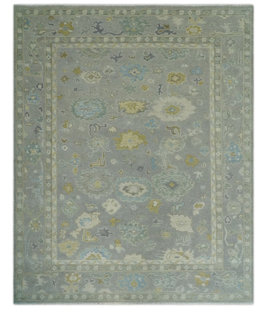 Custom Made Hand Knotted Oriental Oushak Gray, Olive And Ivory Wool Area Rug