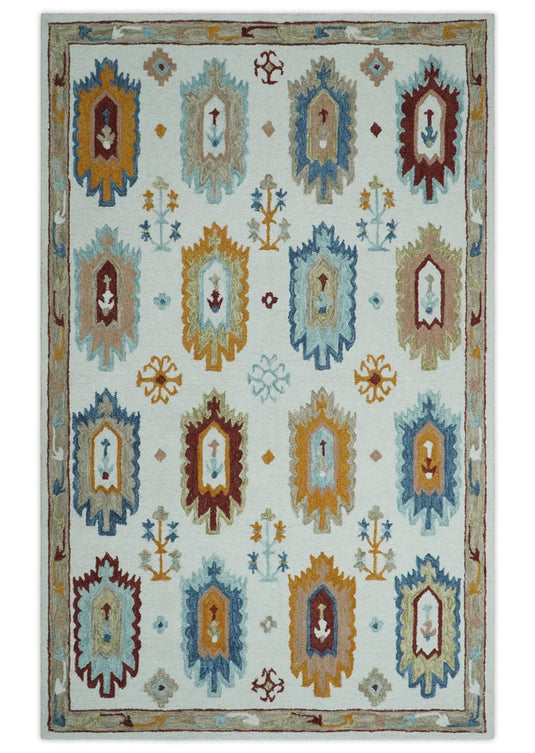 Custom Made Vibrant Colorful Traditional Ikat Hand Tufted Wool Area Rug