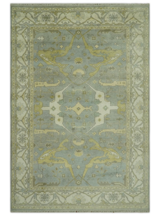 Custom Made Hand Knotted Ivory, Beige And Gray Oriental Oushak Wool Area Rug