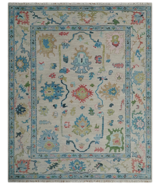 Custom Made Colorful And Vibrant Traditional Hand Knotted Oushak Wool Area Rug