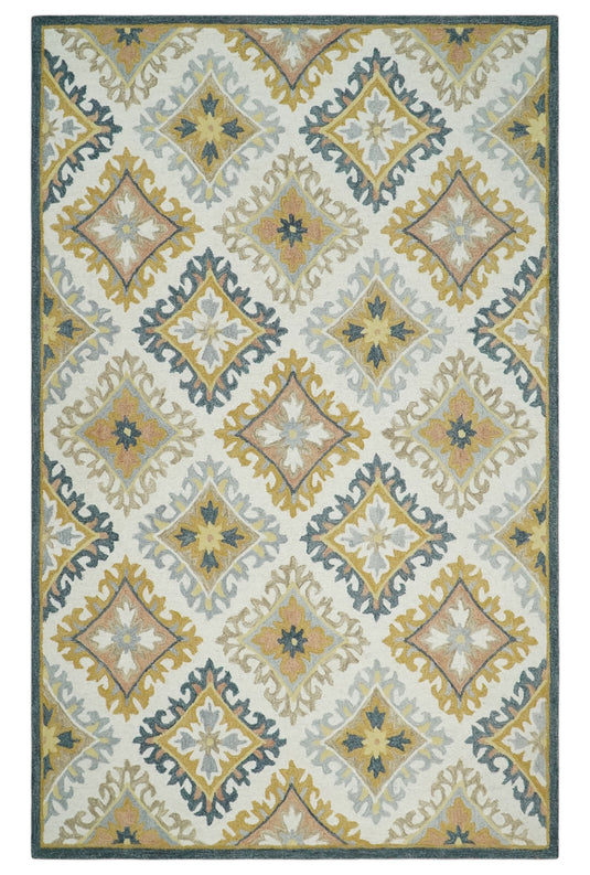 Custom Made Hand Tufted Ivory, Yellow, Gray And Camel Wool Area Rug