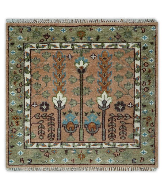 Pink,Olive and Beige Tree of Life Vintage Hand Knotted, Antique Turkish 5x8, 6x9, 8x10, 9x12, 10x14, 12x15 Wool Rug, Living Room Rug CP684S