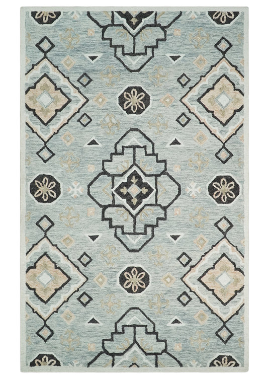 Custom Made Ivory, Gray And Charcoal Traditional Pattern Hand Tufted Wool Area Rug