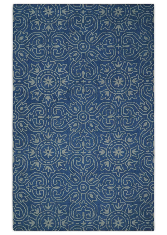 Custom Made Traditional Pattern Blue And Gray Hand Tufted  Wool Area Rug