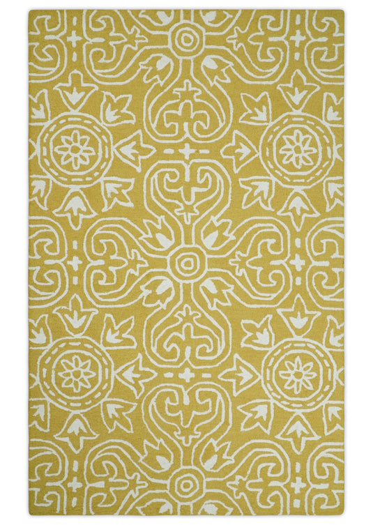 Custom Made Yellow And Ivory Hand Tufted  Wool Area Rug