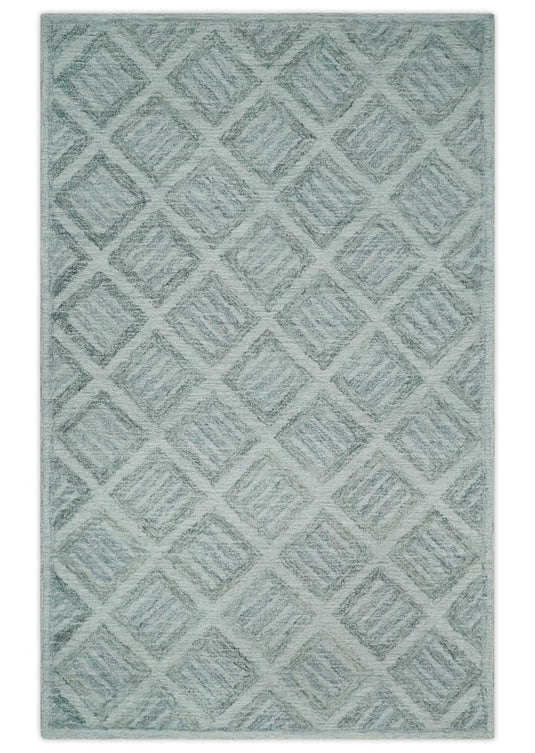 Custom Made Geometrical Trellis Pattern Silver And Gray Hand Tufted  Wool Area Rug