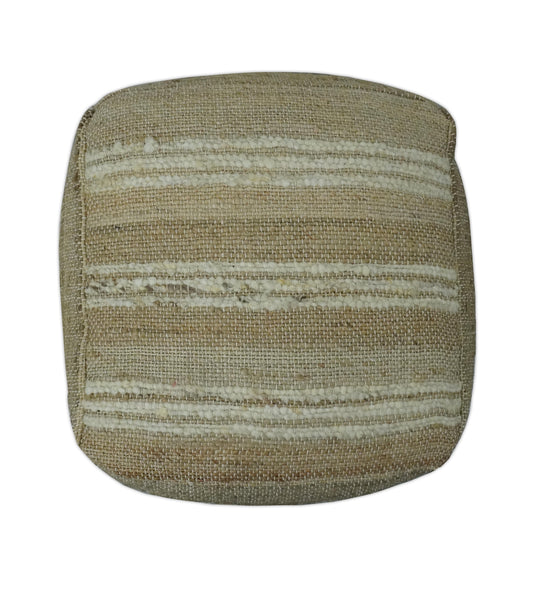 Modern Stripes White And Beige Jute Footstool, Seat, Foot Rest Living Room, Bedroom