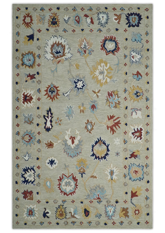 Custom Made Colorful Beige, Blue, Rust And Gray Modern Oushak Hand Tufted Wool Area Rug