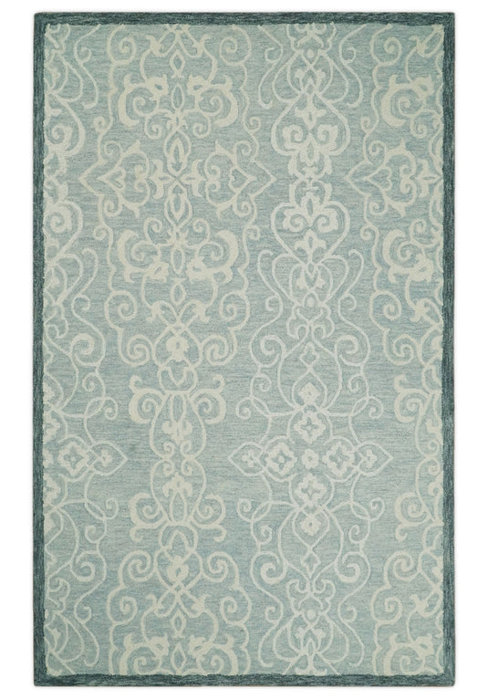 Custom Made Modern Floral Gray And Ivory Hand Tufted Wool Area Rug