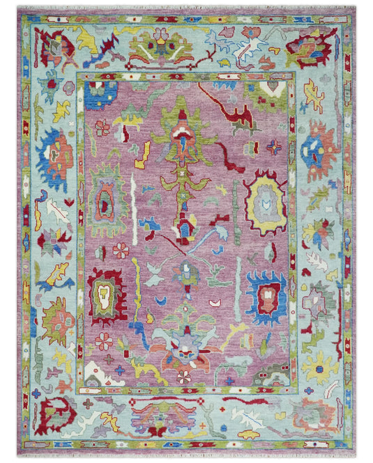 Vibrant Pink and Blue Hand knotted Coloful Oushak Multi Size wool Area Rug