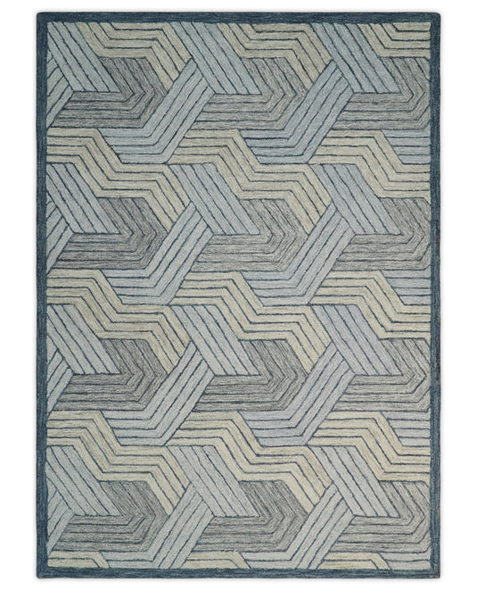 Custom Made Modern Chevron Pattern Silver, Gray And Camel Hand Tufted  Wool Area Rug