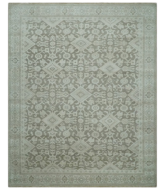 Traditional Turkish Design Brown And Ivory Hand Knotted 8x10 ft Bedroom, Living Room Rug Wool Area Rug