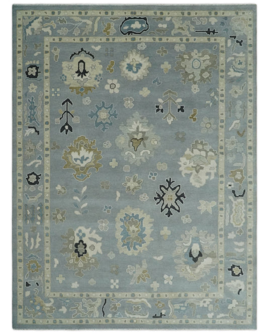 Custom Made Modern Oushak Hand Knotted Gray And Beige Wool Area Rug