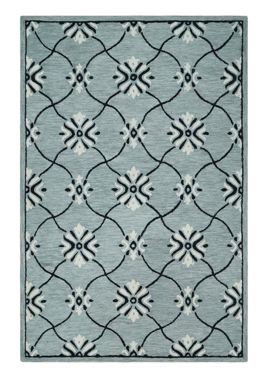 Custom Made Traditional Pattern Gray, Ivory And Black Hand Tufted  Wool Area Rug