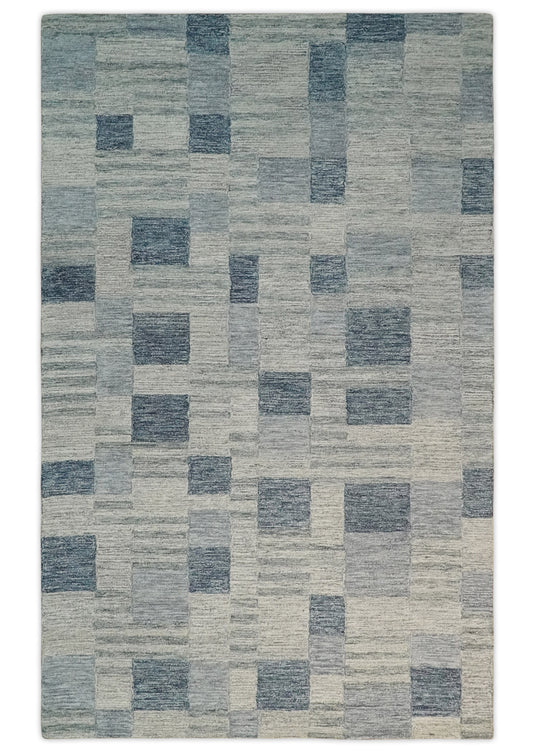 Custom Made Modern Geometrical Pattern Charcoal And Gray Hand Tufted  Wool Area Rug