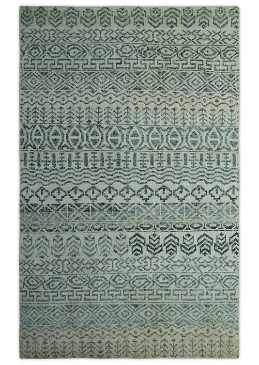 Tribal Trellis Gray And Silver Hand Knotted 5x8 ft Wool Area Rug