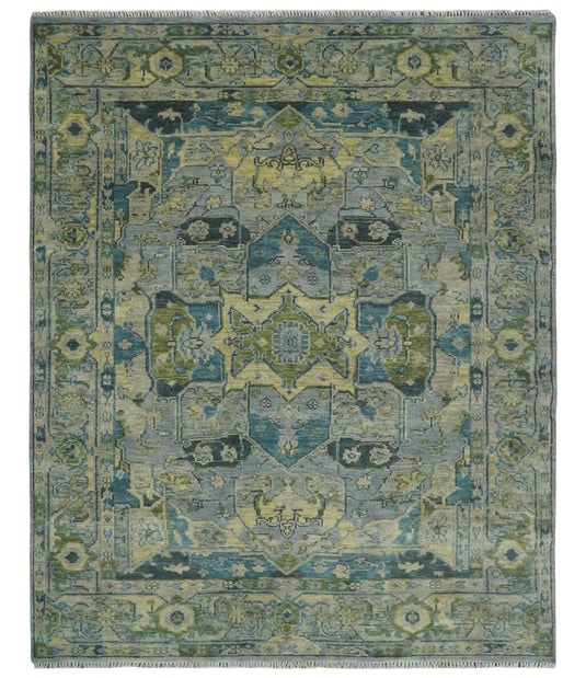 HandKnotted Heriz Rug Green, and Silver Ideal for Living, Bedroom, and Dining Rooms 5x8, 6x9, 8x10, 9x12 and 10x14 Wool Rug