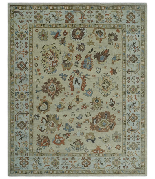 Antique Oushak Hand Knotted Beige And Silver 8x10 ft Bedroom, Living Room Rug Wool Area Rug