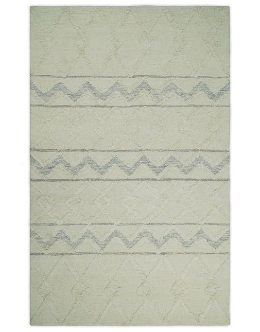 Custom Made Diagonal Stripes Ivory And Gray Hand Tufted Wool Area Rug