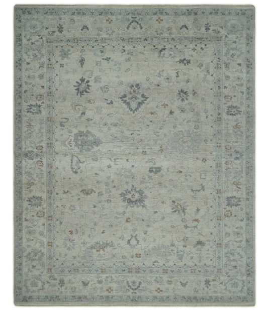 Custom Made Traditional Antique Floral Pattern Dark Cream And Gray Hand Knotted Wool Area Rug