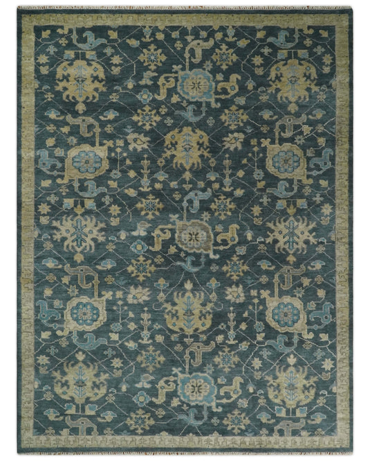 Vintage Antique Hand knotted Oushak Blue and Camel Wool Area Rug, 4X6,5X7, 5x8, 6x9, 8x10, 9x12 and 10x14, Living Room Rug | CP8S