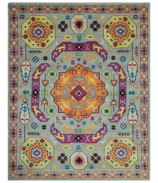 Traditional Pattern Multicolor Hand Knotted 8x10 ft wool Area Rug