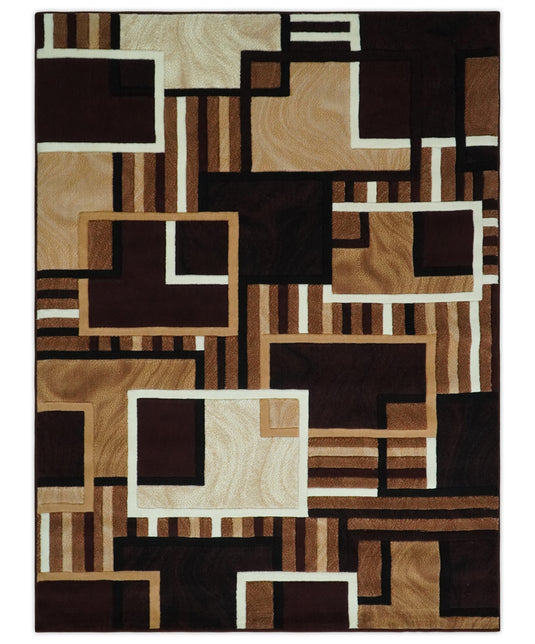 Modern Geometrical Pattern Beige, Brown, Black And White Hand Woven 6x8 ft Bedroom, Living Room Rug Polyester Area Rug