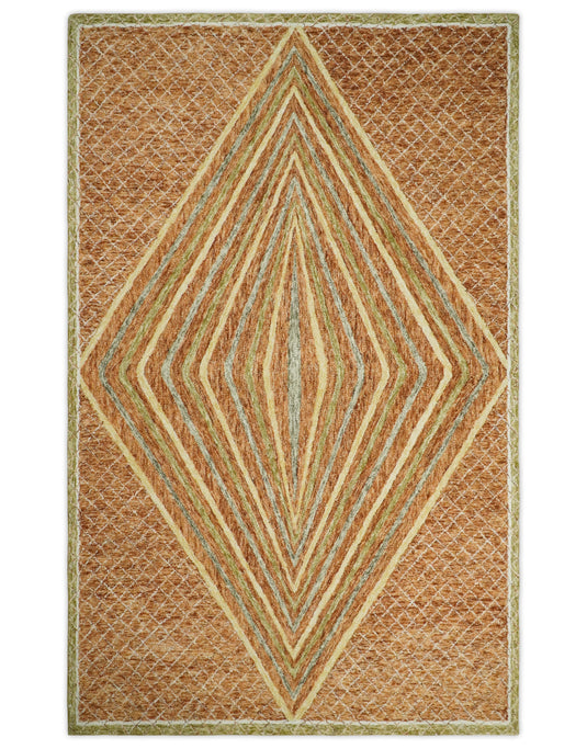 Custom Made Diamond Kilim Rust, Olive And Gray Hand Tufted Wool Area Rug