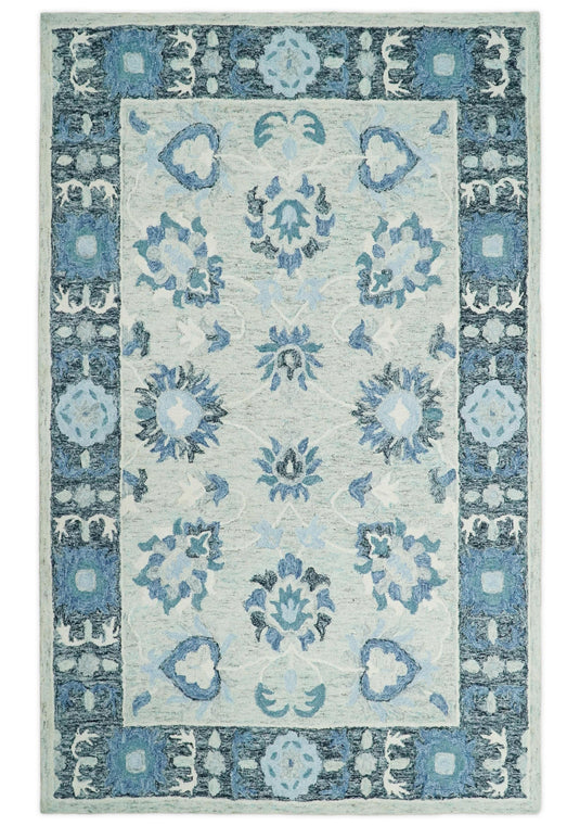 Custom Made Persian Gray, Blue And Charcoal Hand Tufted Wool Area Rug